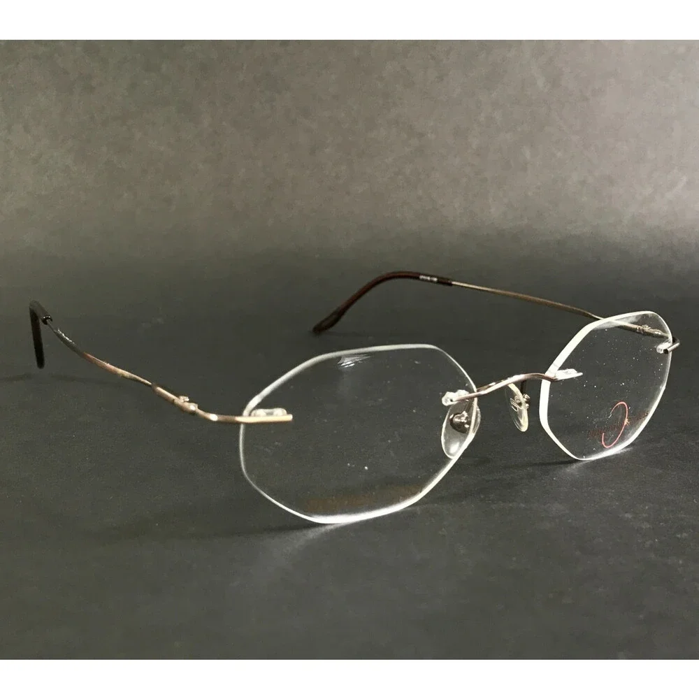 Naturally Rimless Eyeglasses Frames NR 344 SAG Dark Gold Octagonal 47-18-135